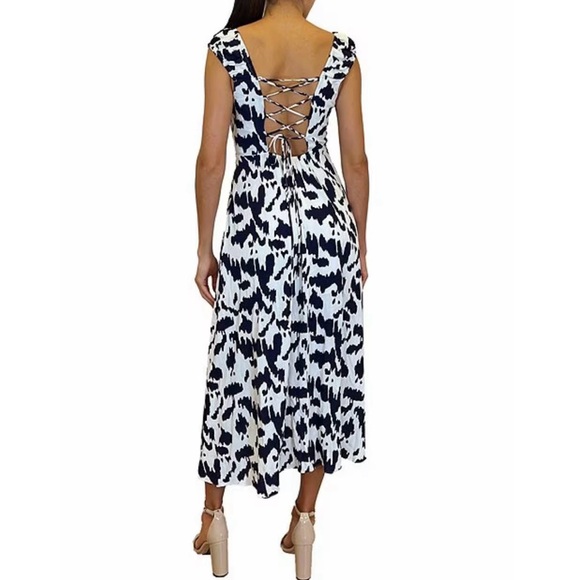 NWT Sam Edelman Ikat Print Square Neck Sleeveless Side Slit Midi Dress sz 12 - Picture 3 of 11